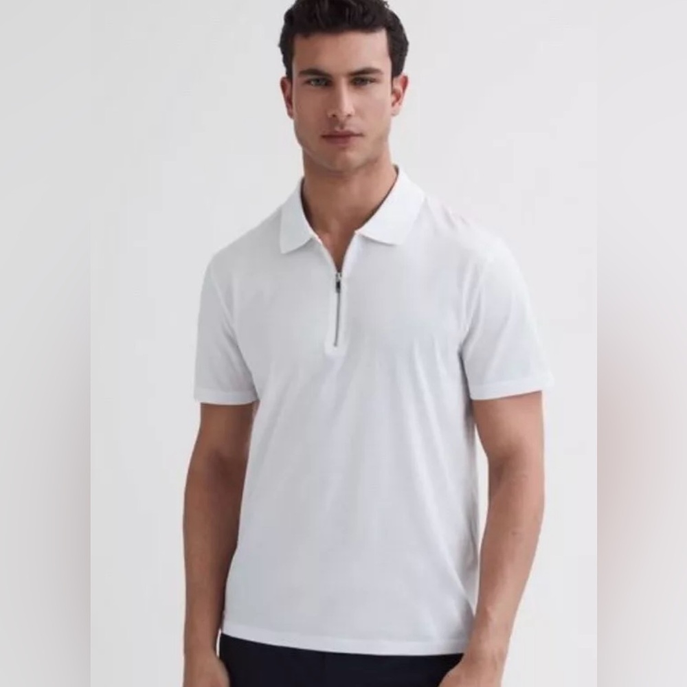 NWT REISS Egyptian Cotton White Waffled Shirt Short Sleeve Polo Sz XS